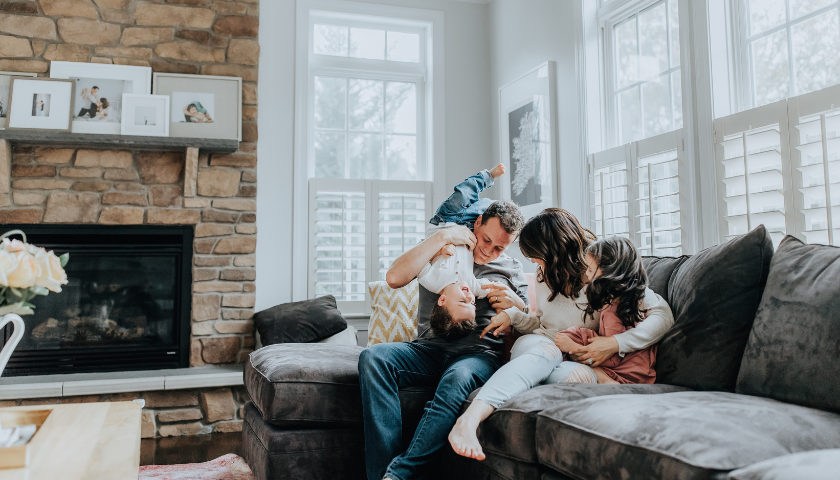family on couch