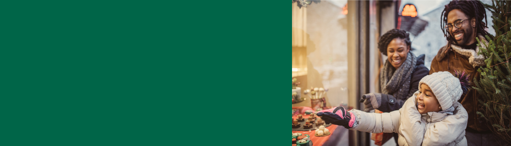 family outdoor holiday window shopping